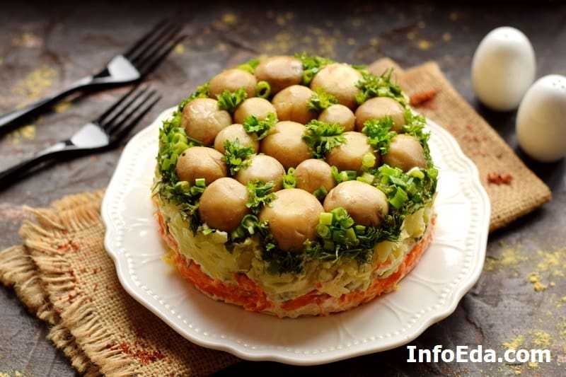 Салат лесная поляна с опятами и куриной грудкой: 10 рецептов приготовления пошагово с фото в домашних условиях
