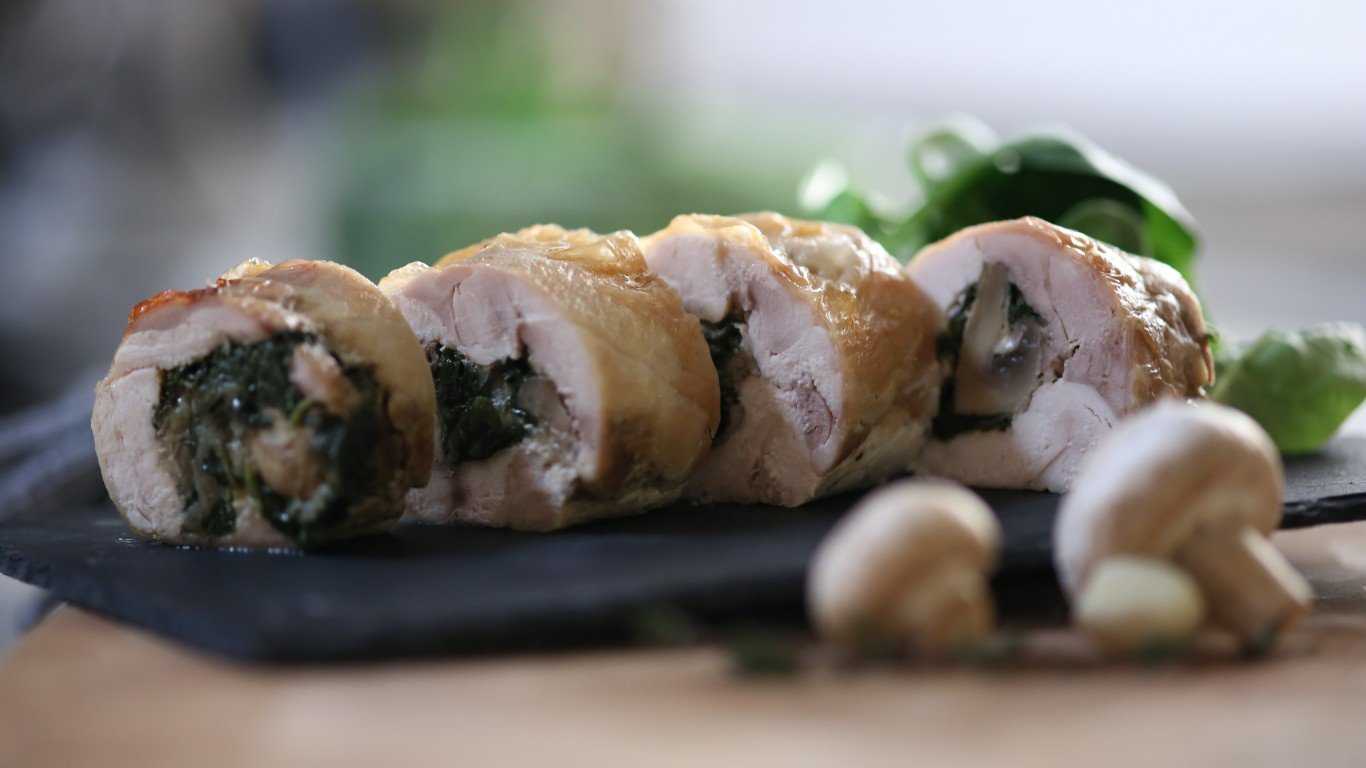 Рулетики из куриных бедер с грибами