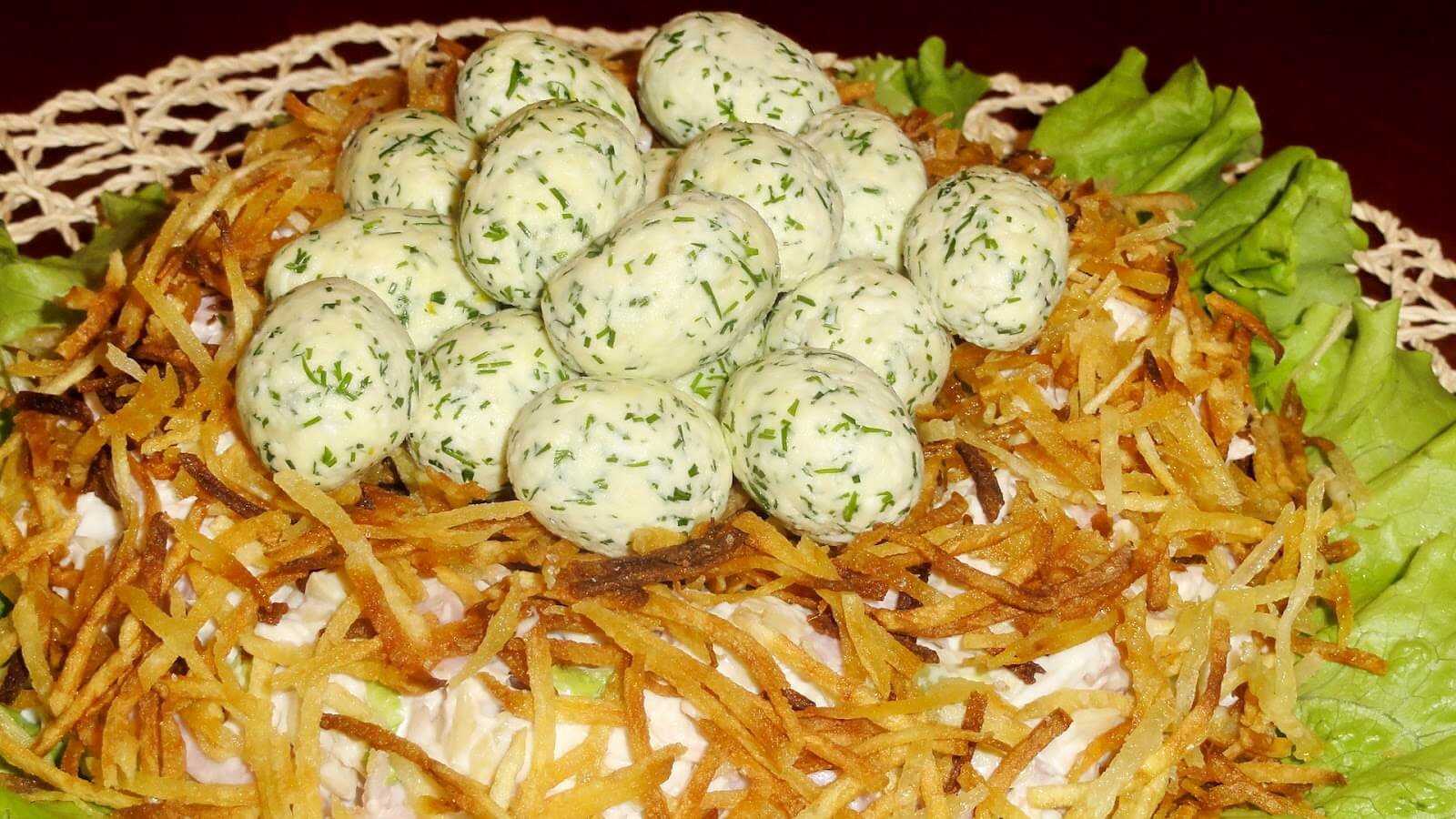 Рецепт салата "гнездо глухаря" классический | меню недели