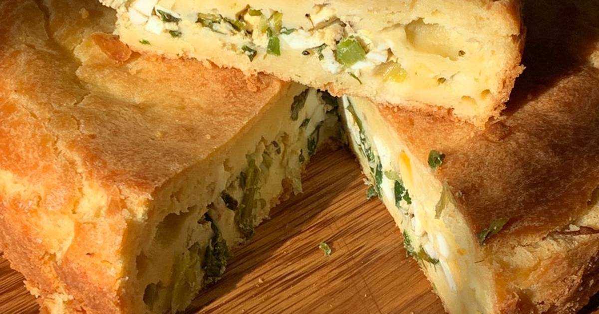 Пирог заливной с зеленым луком и яйцом (на кефире, на сметане)