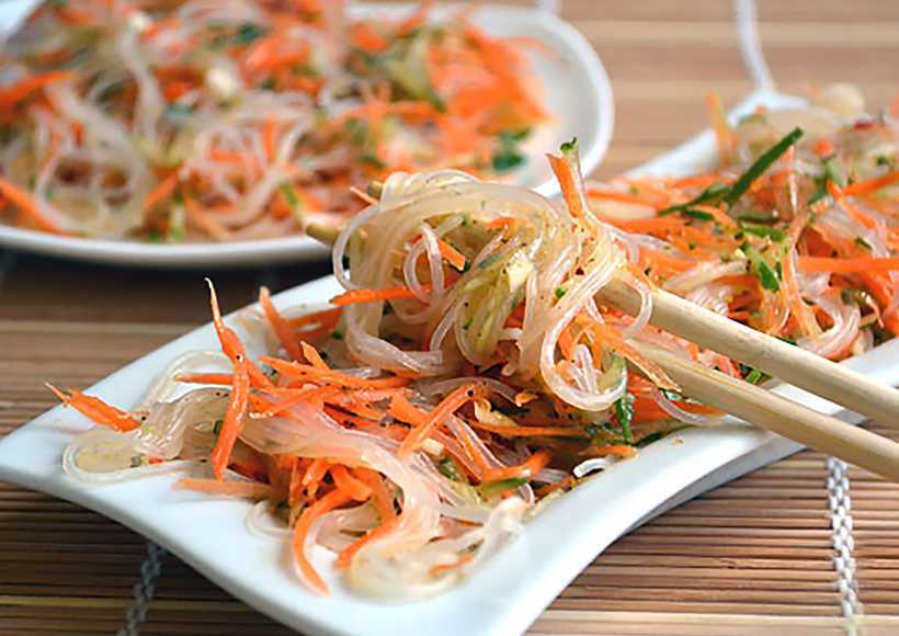 Салат со стеклянной лапшой фунчозой и овощами, рецепт с фото пошаговый