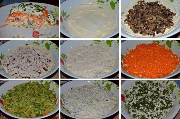 Салат мужские слезы с курицей грибами и корейской морковью