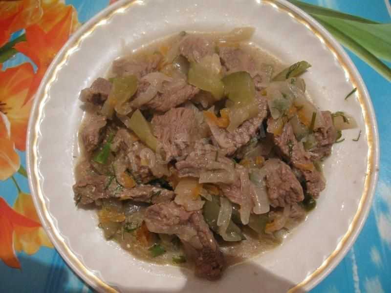 Азу по-татарски с солеными огурцами, пошаговый рецепт приготовления