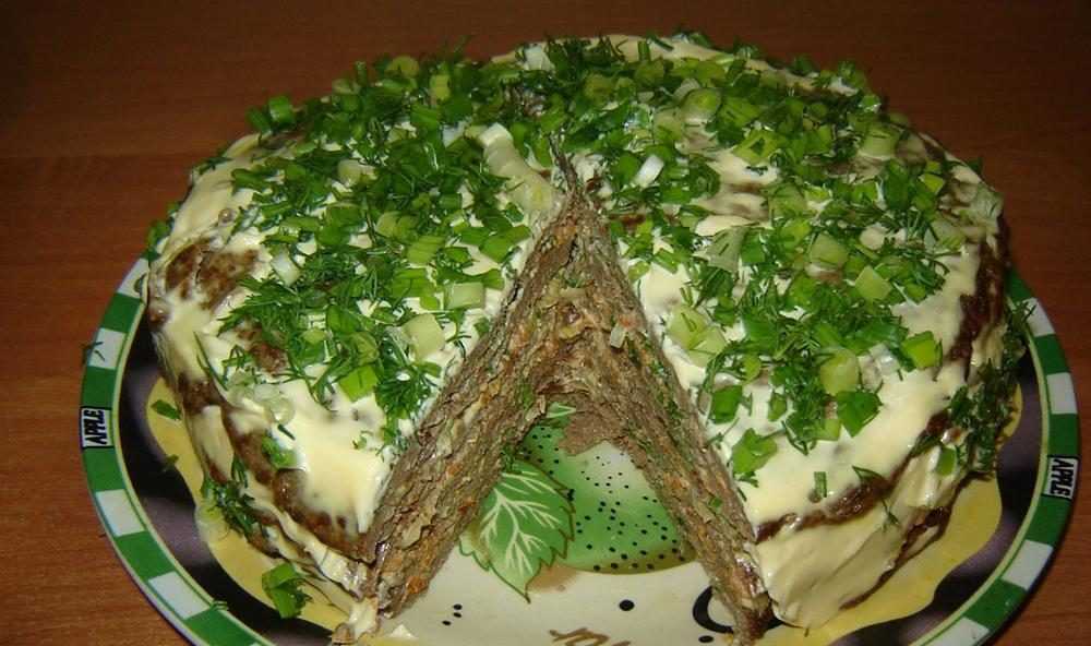 Печёночный торт из куриной печени с морковью, грибами и луком - 20 пошаговых фото в рецепте